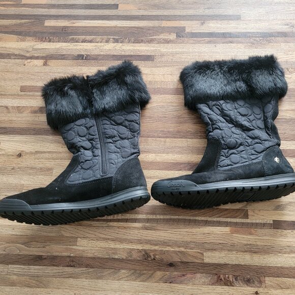 Coach Talen Womens Black Leather Quilted Winter Boots Zip Up Faux Fur Q244 - Picture 5 of 14